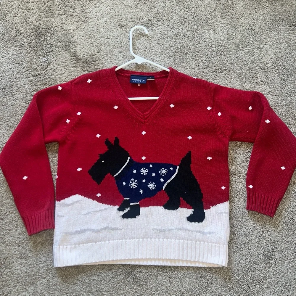 Liz Claiborne Red Sweater with Dog Design - Picture 1 of 4